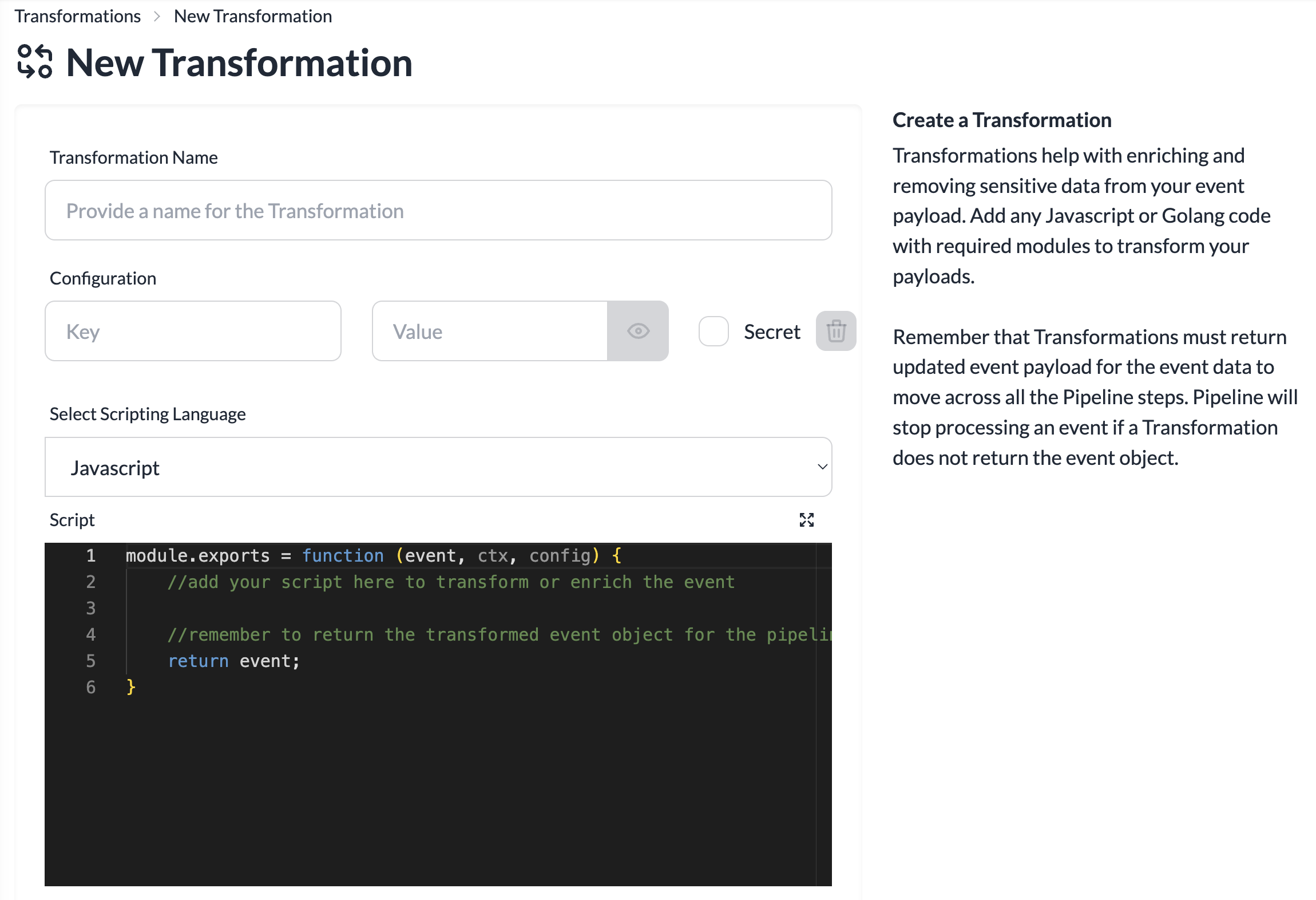 Transformation Creation